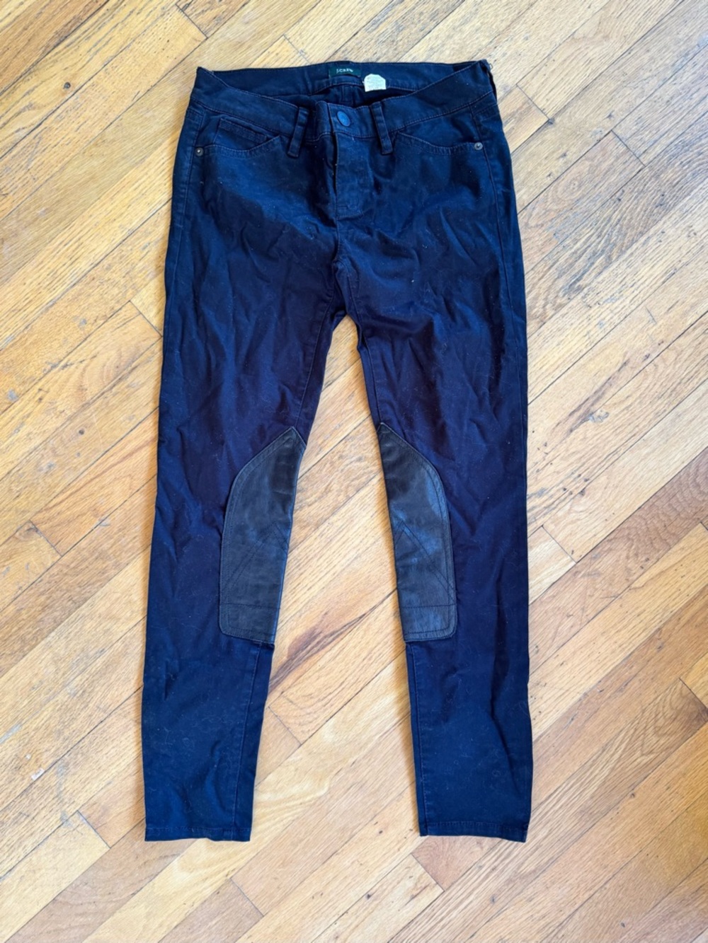 J. Crew Black Pants with Dark Brown Knee Patches - Cute, casual equestrian style